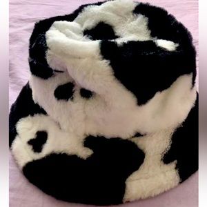 Fuzzy cow print hat